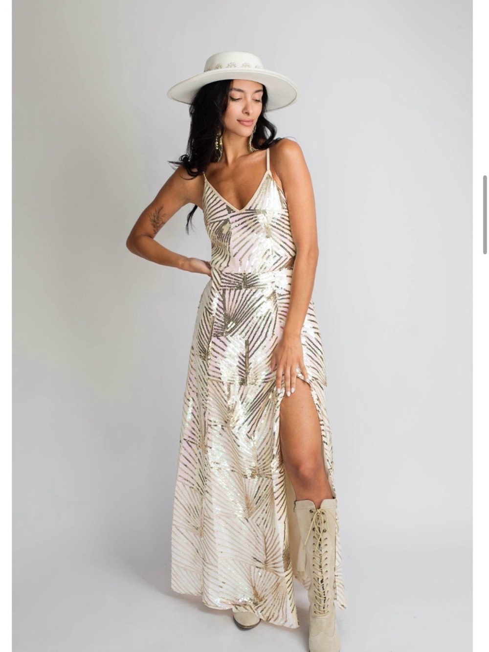 Joyfolie Champagne Sequin Maxi Dress